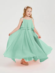 Abiti Damigella Junior Lunghi In Chiffon Spalline Sottili Con Fiocco Verde Menta