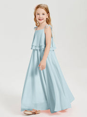 Abiti Damigella Junior Lunghi In Chiffon Spalline Sottili Con Fiocco Nebbia