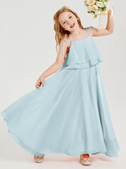 Abiti Damigella Junior Lunghi In Chiffon Spalline Sottili Con Fiocco Nebbia