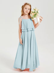 Abiti Damigella Junior Lunghi In Chiffon Spalline Sottili Con Fiocco Nebbia