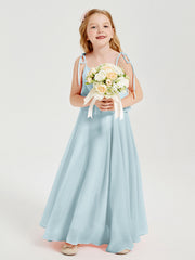 Abiti Damigella Junior Lunghi In Chiffon Spalline Sottili Con Fiocco Nebbia