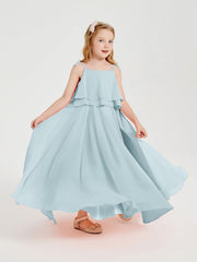 Abiti Damigella Junior Lunghi In Chiffon Spalline Sottili Con Fiocco Nebbia