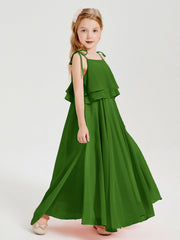Abiti Damigella Junior Lunghi In Chiffon Spalline Sottili Con Fiocco Muschio