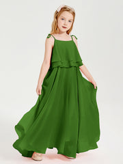 Abiti Damigella Junior Lunghi In Chiffon Spalline Sottili Con Fiocco Muschio