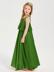 Abiti Damigella Junior Lunghi In Chiffon Spalline Sottili Con Fiocco Muschio