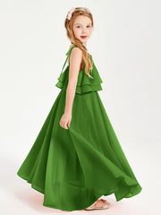 Abiti Damigella Junior Lunghi In Chiffon Spalline Sottili Con Fiocco Muschio