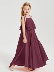 Abiti Damigella Junior Lunghi In Chiffon Spalline Sottili Con Fiocco Gelso