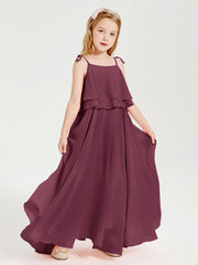 Abiti Damigella Junior Lunghi In Chiffon Spalline Sottili Con Fiocco Gelso