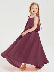 Abiti Damigella Junior Lunghi In Chiffon Spalline Sottili Con Fiocco Gelso