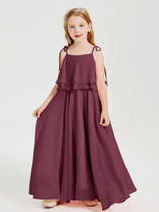 Abiti Damigella Junior Lunghi In Chiffon Spalline Sottili Con Fiocco Gelso