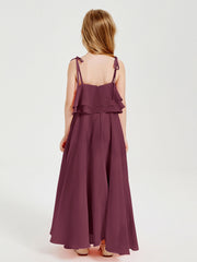 Abiti Damigella Junior Lunghi In Chiffon Spalline Sottili Con Fiocco Gelso