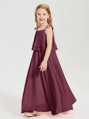 Abiti Damigella Junior Lunghi In Chiffon Spalline Sottili Con Fiocco Gelso
