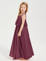 Abiti Damigella Junior Lunghi In Chiffon Spalline Sottili Con Fiocco Gelso