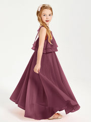 Abiti Damigella Junior Lunghi In Chiffon Spalline Sottili Con Fiocco Gelso