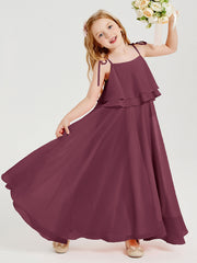 Abiti Damigella Junior Lunghi In Chiffon Spalline Sottili Con Fiocco Gelso