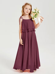 Abiti Damigella Junior Lunghi In Chiffon Spalline Sottili Con Fiocco Gelso