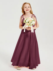 Abiti Damigella Junior Lunghi In Chiffon Spalline Sottili Con Fiocco Gelso