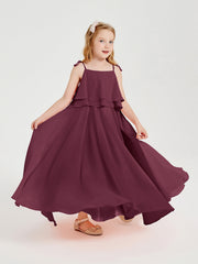 Abiti Damigella Junior Lunghi In Chiffon Spalline Sottili Con Fiocco Gelso