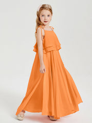 Abiti Damigella Junior Lunghi In Chiffon Spalline Sottili Con Fiocco Arancio