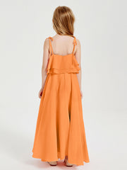 Abiti Damigella Junior Lunghi In Chiffon Spalline Sottili Con Fiocco Arancio