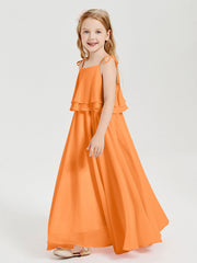 Abiti Damigella Junior Lunghi In Chiffon Spalline Sottili Con Fiocco Arancio
