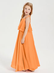 Abiti Damigella Junior Lunghi In Chiffon Spalline Sottili Con Fiocco Arancio