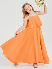 Abiti Damigella Junior Lunghi In Chiffon Spalline Sottili Con Fiocco Arancio