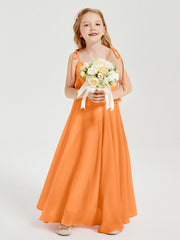 Abiti Damigella Junior Lunghi In Chiffon Spalline Sottili Con Fiocco Arancio