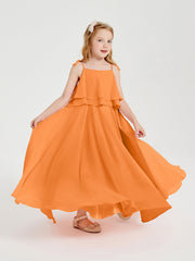 Abiti Damigella Junior Lunghi In Chiffon Spalline Sottili Con Fiocco Arancio