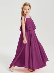 Abiti Damigella Junior Lunghi In Chiffon Spalline Sottili Con Fiocco Orchidea