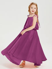 Abiti Damigella Junior Lunghi In Chiffon Spalline Sottili Con Fiocco Orchidea
