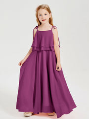 Abiti Damigella Junior Lunghi In Chiffon Spalline Sottili Con Fiocco Orchidea