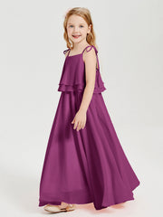 Abiti Damigella Junior Lunghi In Chiffon Spalline Sottili Con Fiocco Orchidea