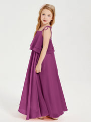 Abiti Damigella Junior Lunghi In Chiffon Spalline Sottili Con Fiocco Orchidea