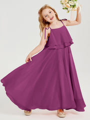 Abiti Damigella Junior Lunghi In Chiffon Spalline Sottili Con Fiocco Orchidea
