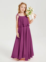 Abiti Damigella Junior Lunghi In Chiffon Spalline Sottili Con Fiocco Orchidea