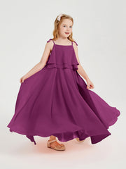 Abiti Damigella Junior Lunghi In Chiffon Spalline Sottili Con Fiocco Orchidea