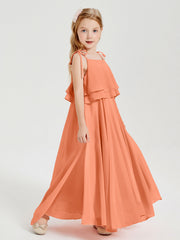 Abiti Damigella Junior Lunghi In Chiffon Spalline Sottili Con Fiocco Papaia