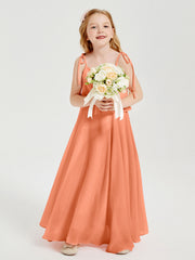 Abiti Damigella Junior Lunghi In Chiffon Spalline Sottili Con Fiocco Papaia