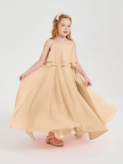 Abiti Damigella Junior Lunghi In Chiffon Spalline Sottili Con Fiocco Pesca