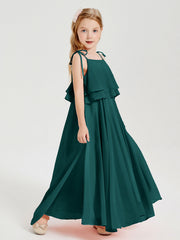 Abiti Damigella Junior Lunghi In Chiffon Spalline Sottili Con Fiocco Pavone