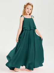 Abiti Damigella Junior Lunghi In Chiffon Spalline Sottili Con Fiocco Pavone
