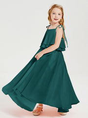 Abiti Damigella Junior Lunghi In Chiffon Spalline Sottili Con Fiocco Pavone