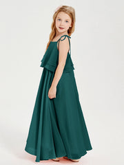 Abiti Damigella Junior Lunghi In Chiffon Spalline Sottili Con Fiocco Pavone