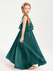 Abiti Damigella Junior Lunghi In Chiffon Spalline Sottili Con Fiocco Pavone