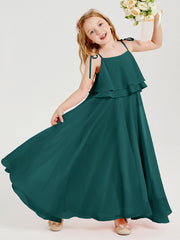 Abiti Damigella Junior Lunghi In Chiffon Spalline Sottili Con Fiocco Pavone