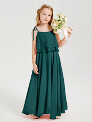 Abiti Damigella Junior Lunghi In Chiffon Spalline Sottili Con Fiocco Pavone