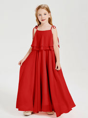 Abiti Damigella Junior Lunghi In Chiffon Spalline Sottili Con Fiocco Rosso