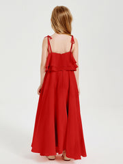 Abiti Damigella Junior Lunghi In Chiffon Spalline Sottili Con Fiocco Rosso