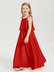 Abiti Damigella Junior Lunghi In Chiffon Spalline Sottili Con Fiocco Rosso